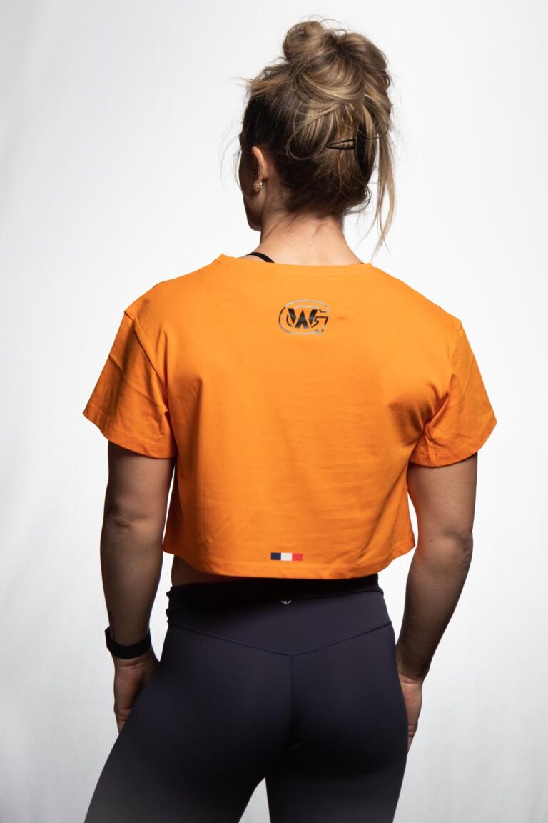 T-Shirt Court Orange Femme Dos